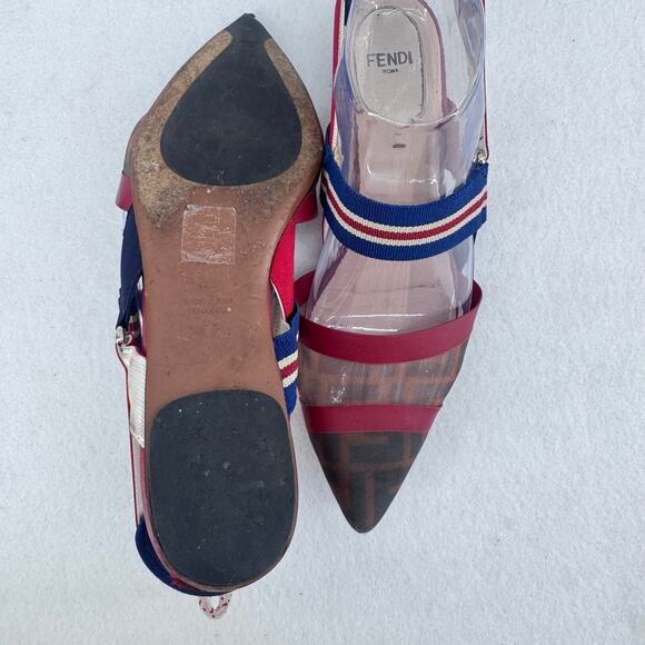 FENDI Colibri red sheer mesh mixed fabric sport strap flats Sz 37 Designer Shoes - Picture 7 of 13